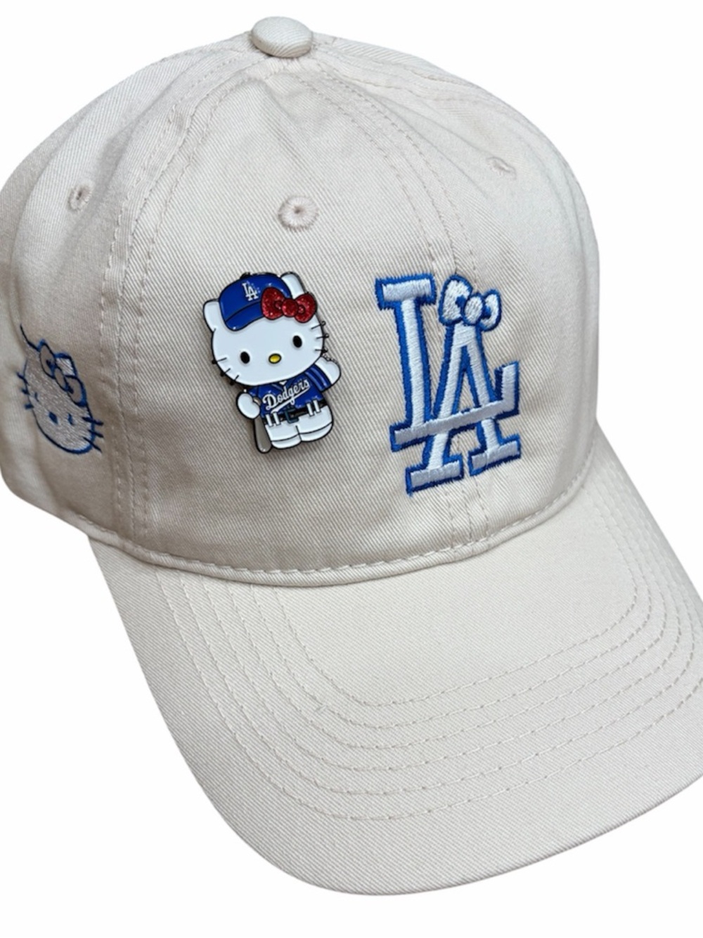 LA Dodgers x Hello Kitty Beige Baseball Cap hello kitty dodgers cap custom HAT